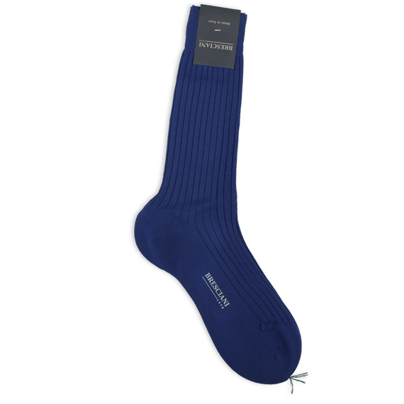 Socken in sattem Blau mit Rippen von Calzificio M Bresciani